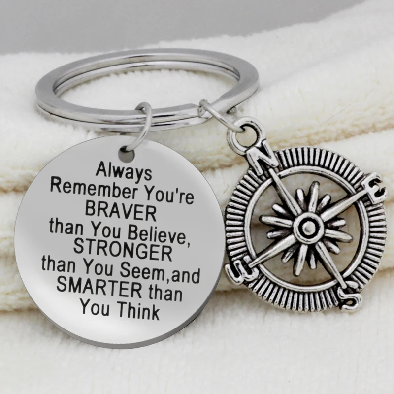 

Inspirational Key Chain stainless steel Key Ring Always Remember You're BRAVER than you believe Jewelry Key Holder K061