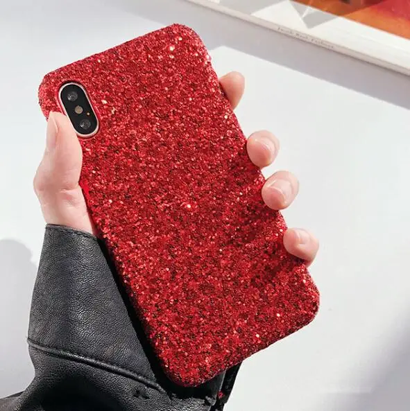 red С сияющими блестками и пайетками чехол для samsung Galaxy S10 S9 A7 A750 задняя крышка A6 A8 J4 Plus j6 J8 J2 J7 A70 A50 чехол для телефона Coque - Цвет: red