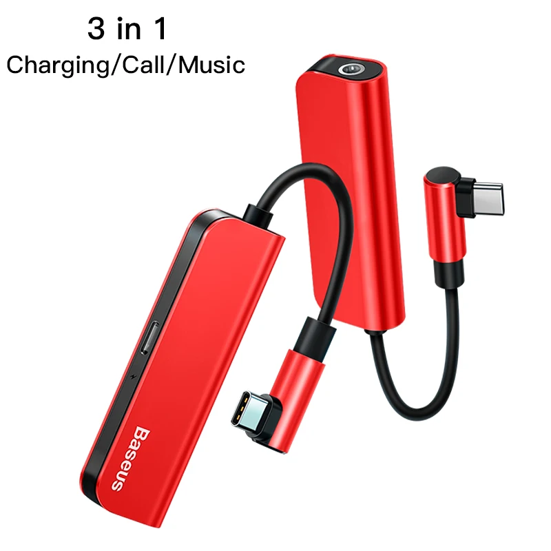 Baseus usb type C до 3,5 мм разъем для наушников Aux адаптер PD 18 Вт USB-C type-C OTG кабель для huawei samsung Note 10 Plus USBC сплиттер - Цвет: Red