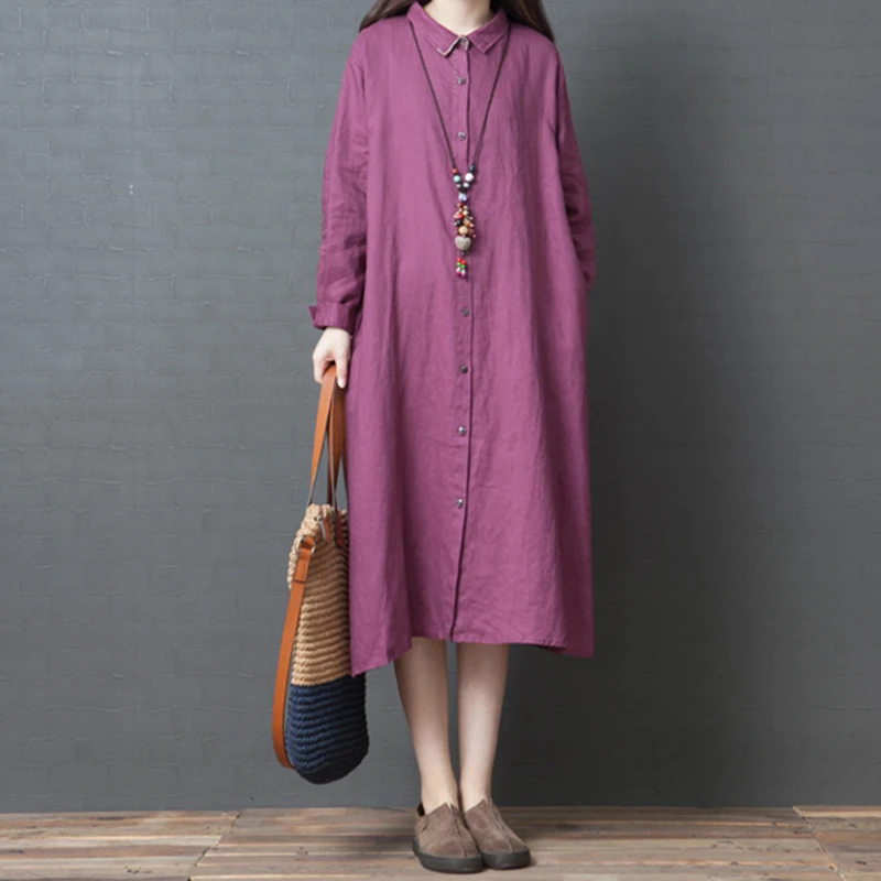 Новинка Весна 2019 женское платье однотонные рубашки с карманами и длинным рукавом