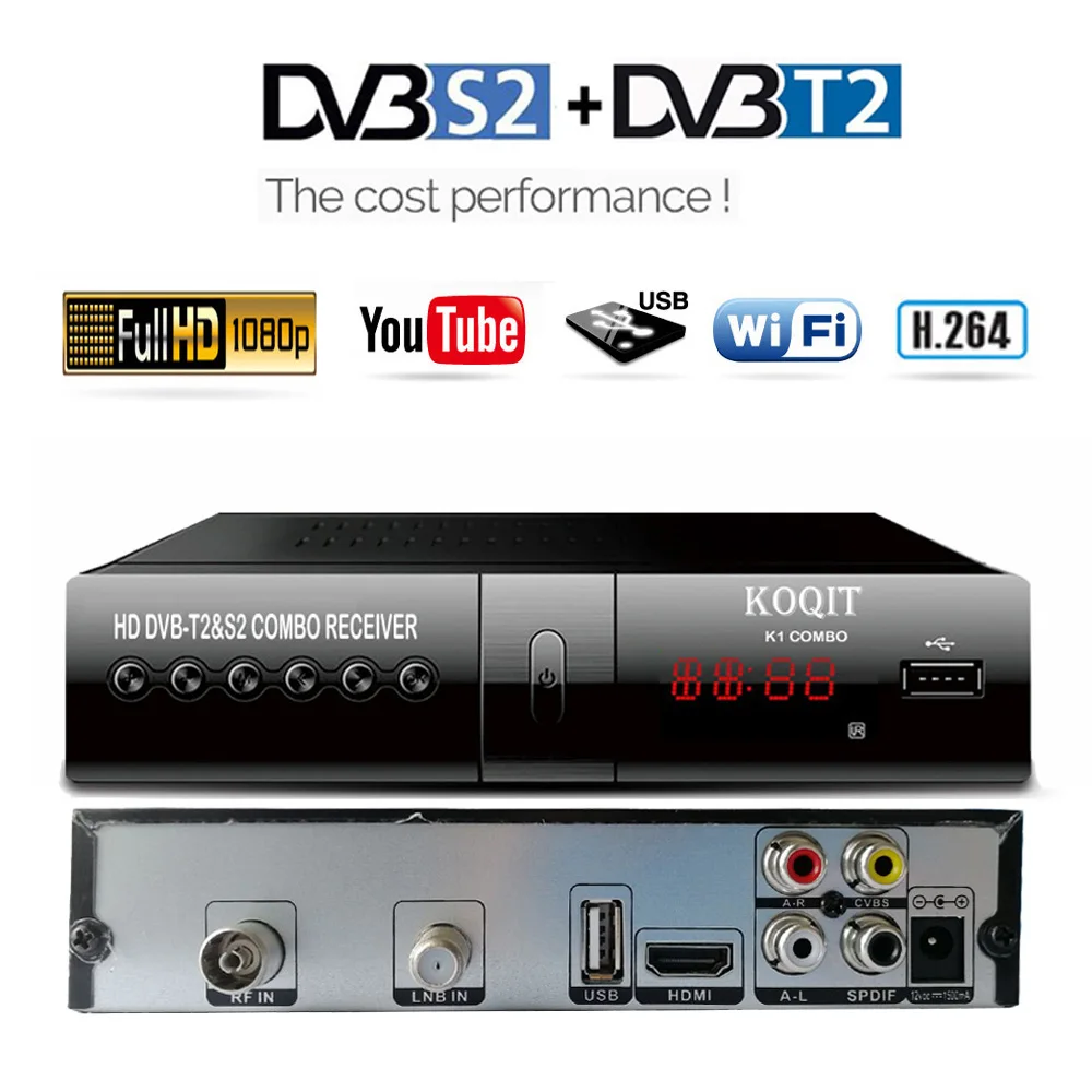 Интернет спутниковый ресивер цифровая ТВ коробка тюнер DVB-T2 DVB-S2 телеприставка коробка искателя комбо воспроизведение Ip tv m3u рецептор Youtube