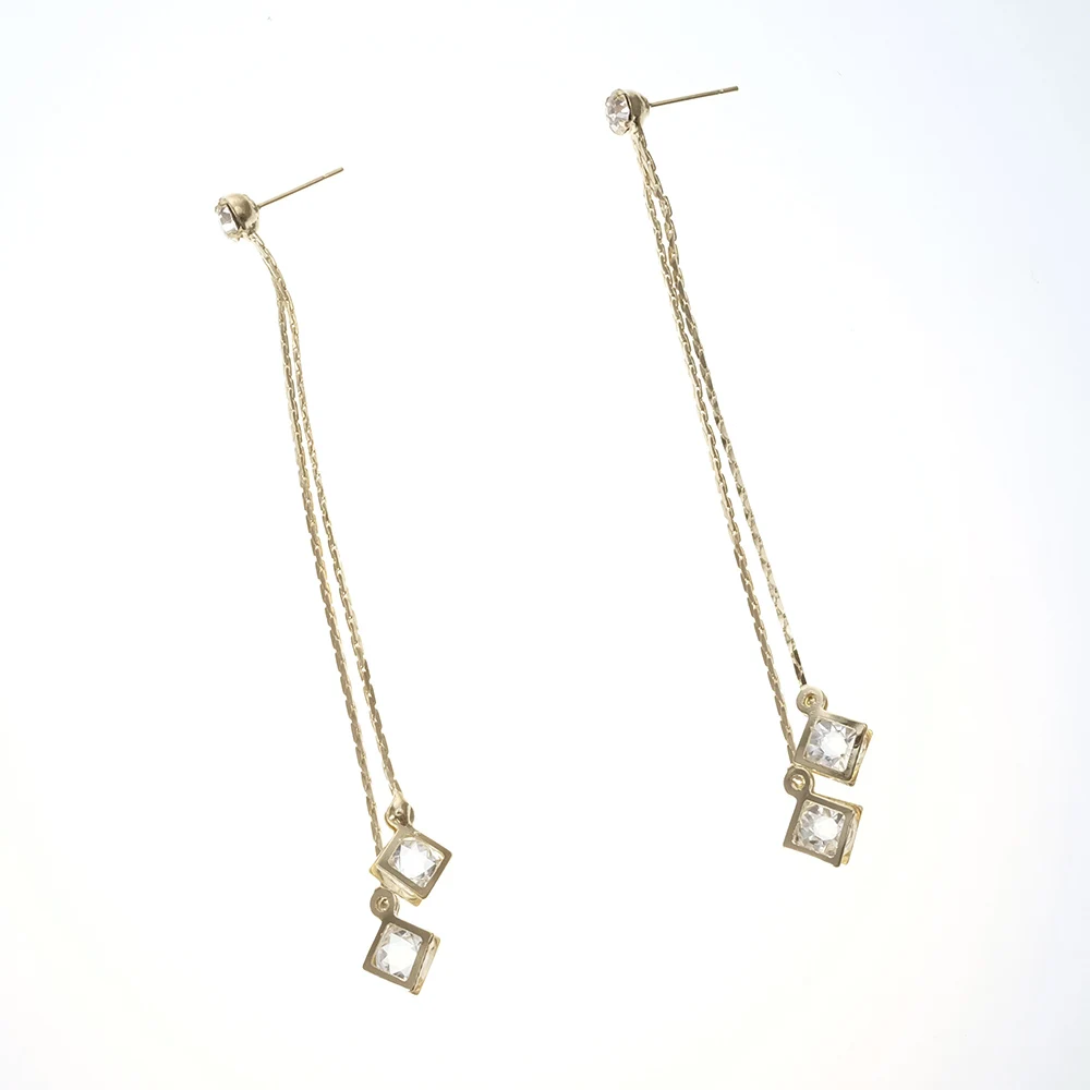 Square Gold Silver Color long Dangle Tassel Earring Stainless Steel Needle Rhinestone Women Ear Jewelry | Украшения и аксессуары
