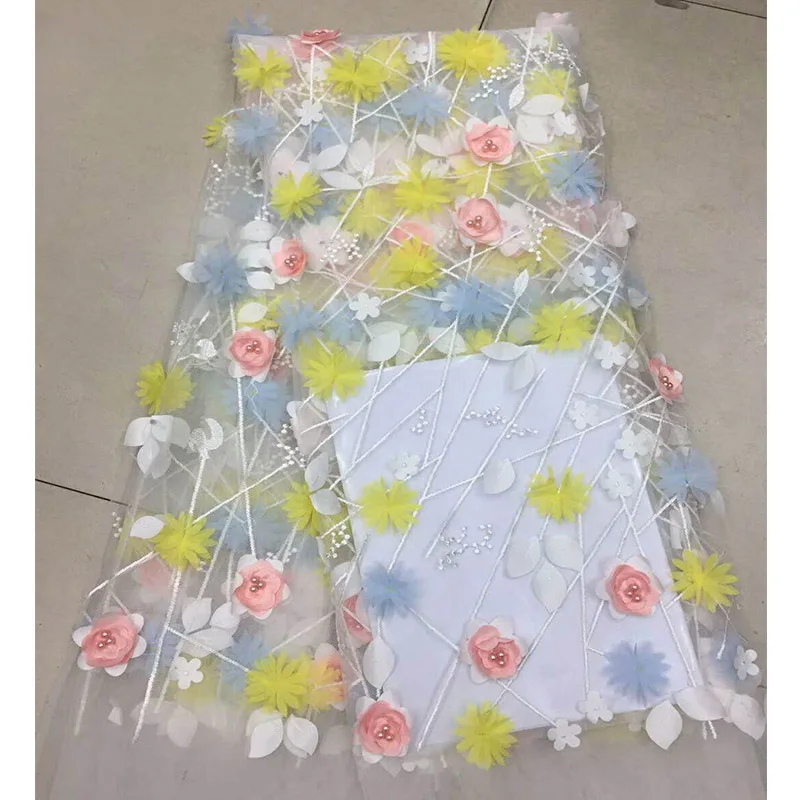 Nigerian Lace Fabric 2018 High Quality Purple 3D Flower African Fabrics Embroidery French For Bridal | Дом и сад