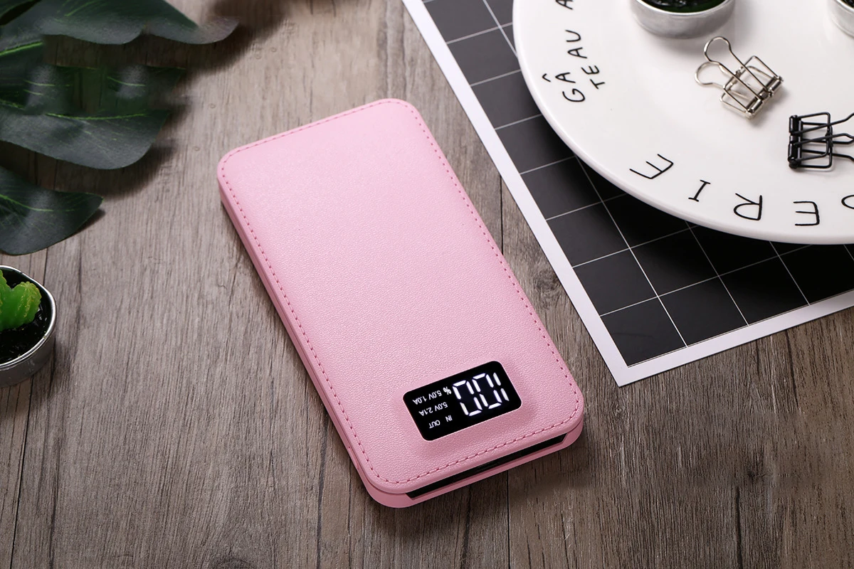 Pink 10000 мАч портативное Внешнее зарядное устройство с двойным USB ЖК-дисплеем портативное быстрое зарядное устройство для Xiaomi Mi iPhone 6 7 8 X - Цвет: Pink