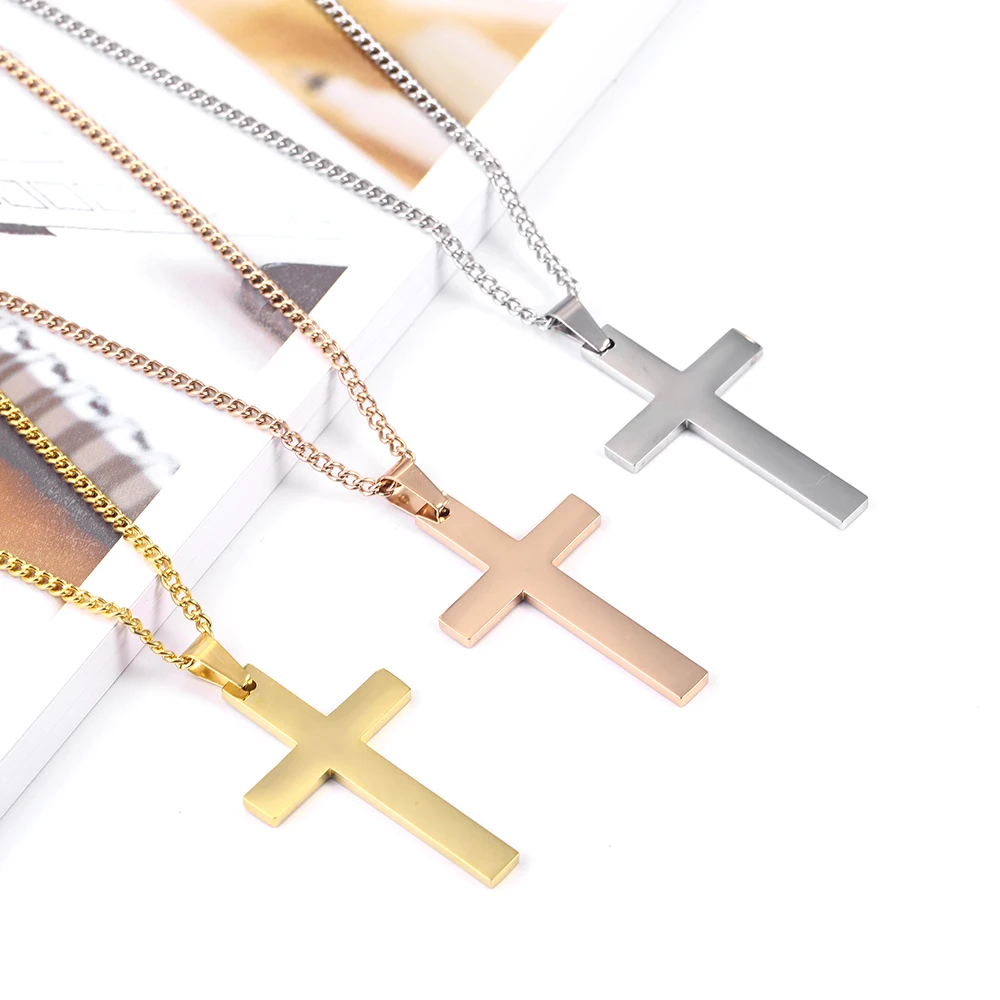 Модное нержавеющее стальное ожерелье для мужчин с крестом и подвесками, длинное золотое и серебряное украшение.