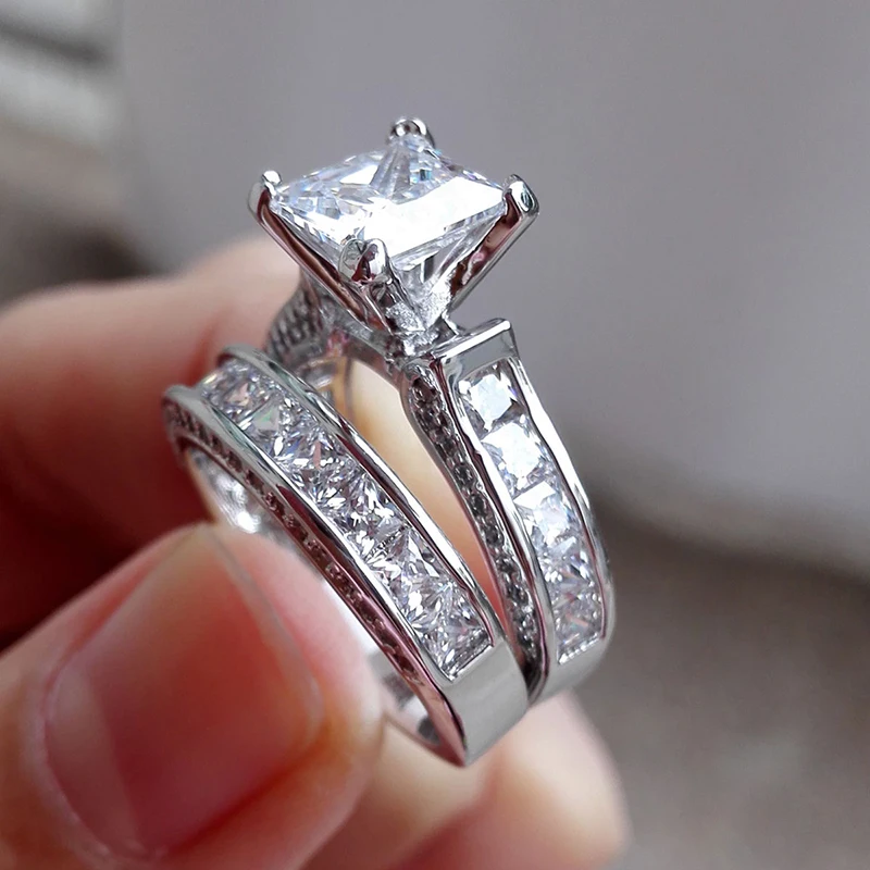

White Stone Wedding Rings Princess Set Love Ring Crystal Engagement Rings for Women Luxury Jewelry Anillos Mujer 30K657