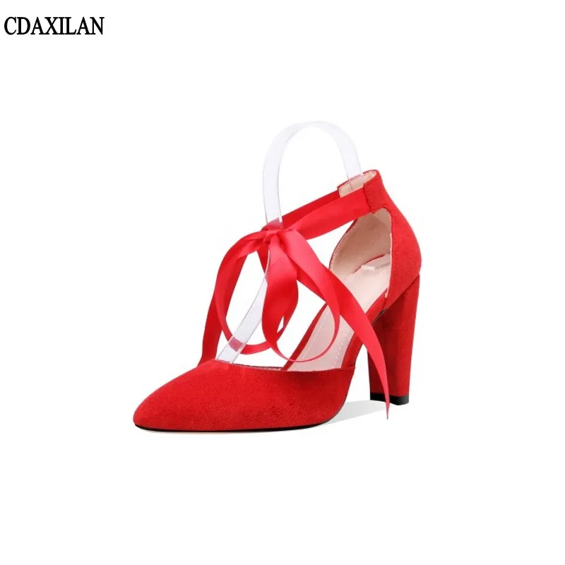 

CDAXILAN new arrivals sandals women kid suede ankle-strap high heel buckle pointed toe sandal ladies summer party dancing shoes