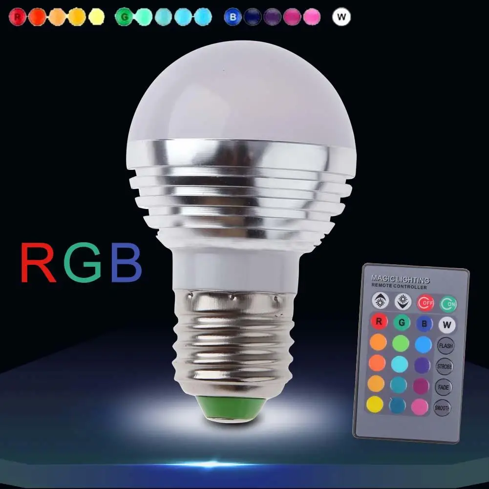 3 Вт E27 Светодиодная лампа RGB 16 цветов с беспроводным пультом дистанционного
