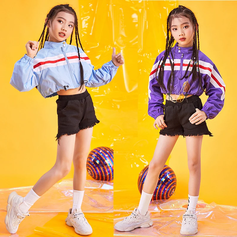 Костюмы в стиле хип-хоп для девочек куртка с длинным рукавом черные шорты детская