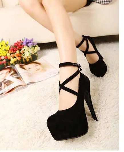 Женские туфли-лодочки на высоком каблуке 11 см черные замшевые платформе для