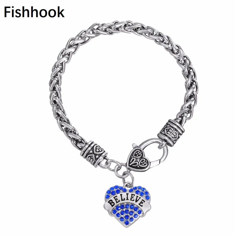 Браслет Fishhook BELIEVE из античного серебра белого/розового/голубого кристалла стразы