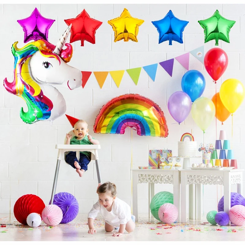 Единорог шар розового и фиолетового цветов латекс фольга звезды Днем Рождения