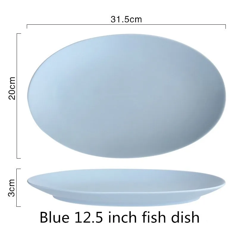 Blue12.5inchfishdish Однотонные миски в скандинавском стиле, наборы керамических тарелок и тарелок, обеденные тарелки белого и синего цвета, поднос для еды, домашний подарок AKUHOME - Цвет: Blue12.5inchfishdish