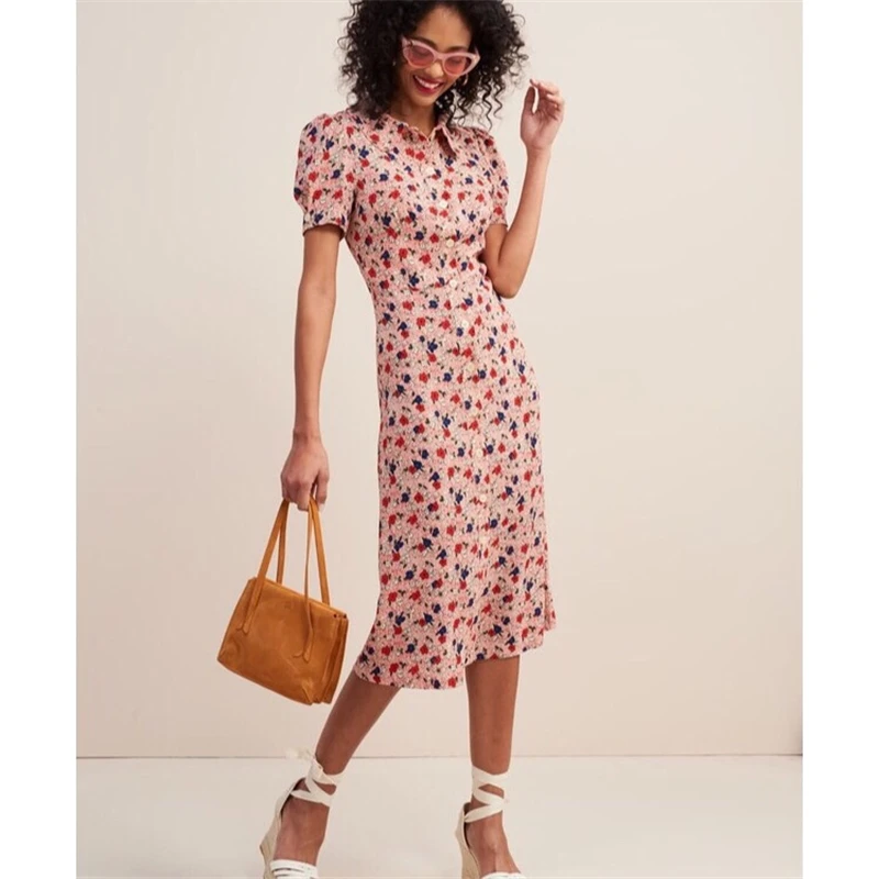 Новинка лета 2020 платье в стиле ретро с цветочным воротником|Женские платья| |