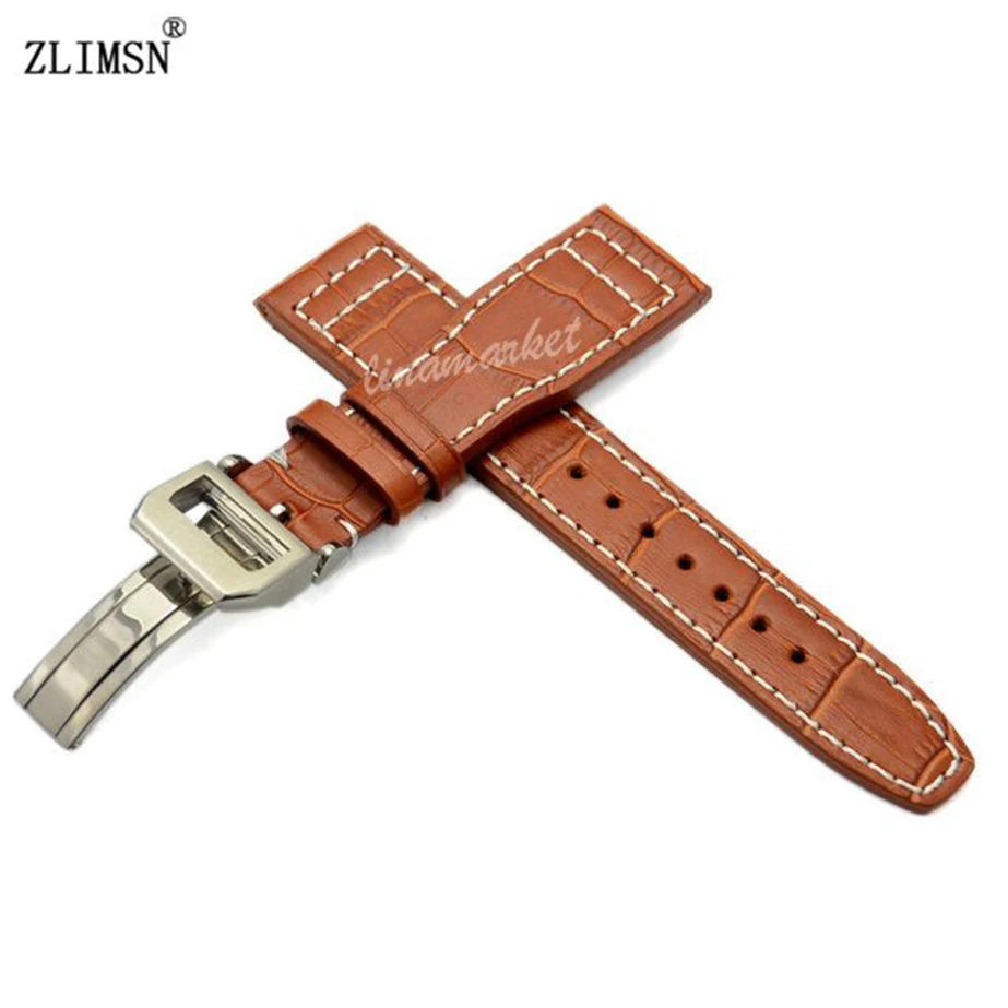 22mm MENS Manual Italy Genuine Leather Watch Band Strap FOR IWCWATCH Include Buckle Brown | Наручные часы