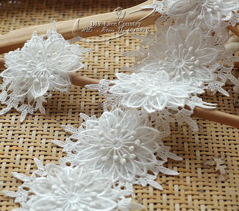 (2 ярда/Лот) Кружевная аппликация из венецианского кружева с цветочным мотивом