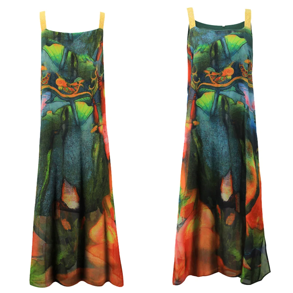 Женское платье Дамское летнее плюс размер Модный коктейльный сарафан на лямках