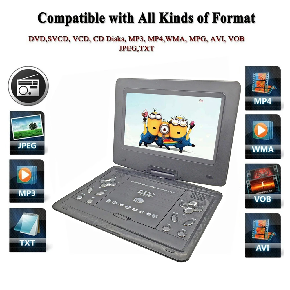 Liedao 13,9 дюймов Портативный DVD EVD VCD SVCD CD плеер с функцией игры и радио ТВ AV поддержка SD MS MMC карты