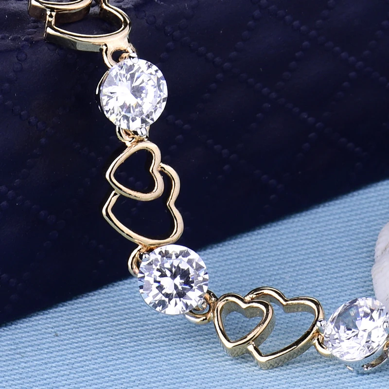 Женский браслет с двойным сердечком GULICX высококачественный цирконием для