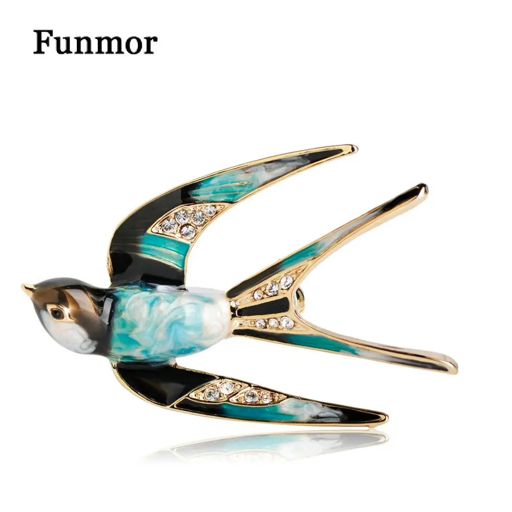 Blue Black Funmor эмалированная форма ласточки, брошь на булавке, металлический сплав с кристаллами, булавки на шарф для женщин и мужчин, аксессуары для банкета, свадьбы, платья, броши на пальто - Окраска металла: Blue Black