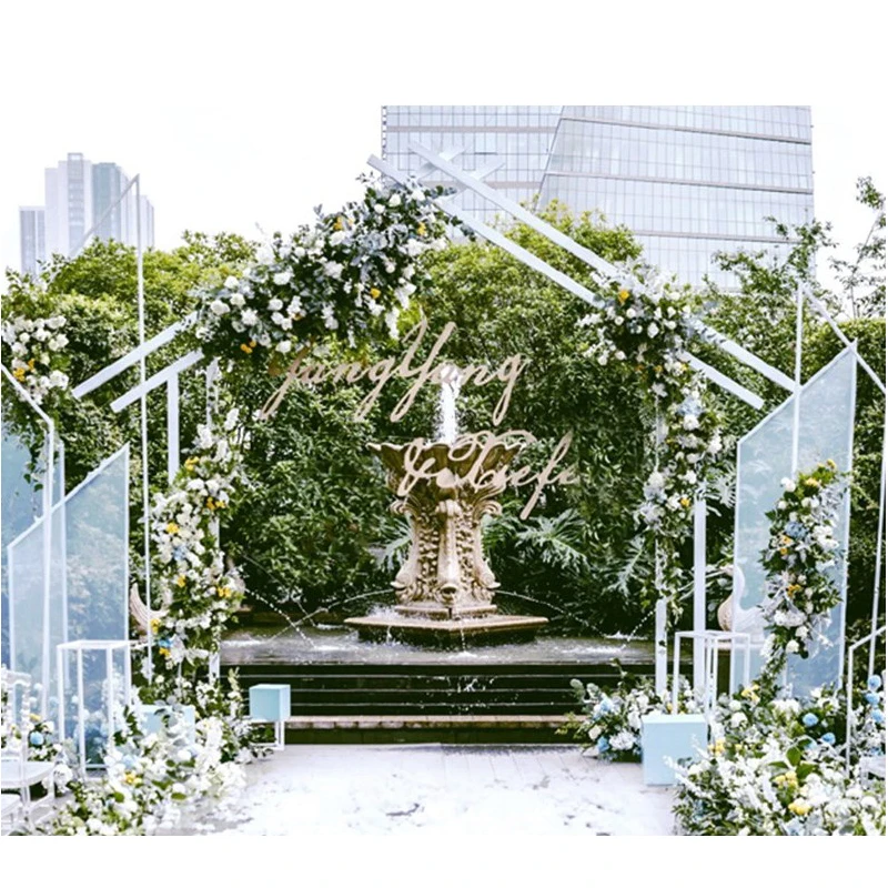 

1set Wedding wrought iron arch flower door pentagon outdoor geometry wedding party backdrop flowers stand stage props decoration