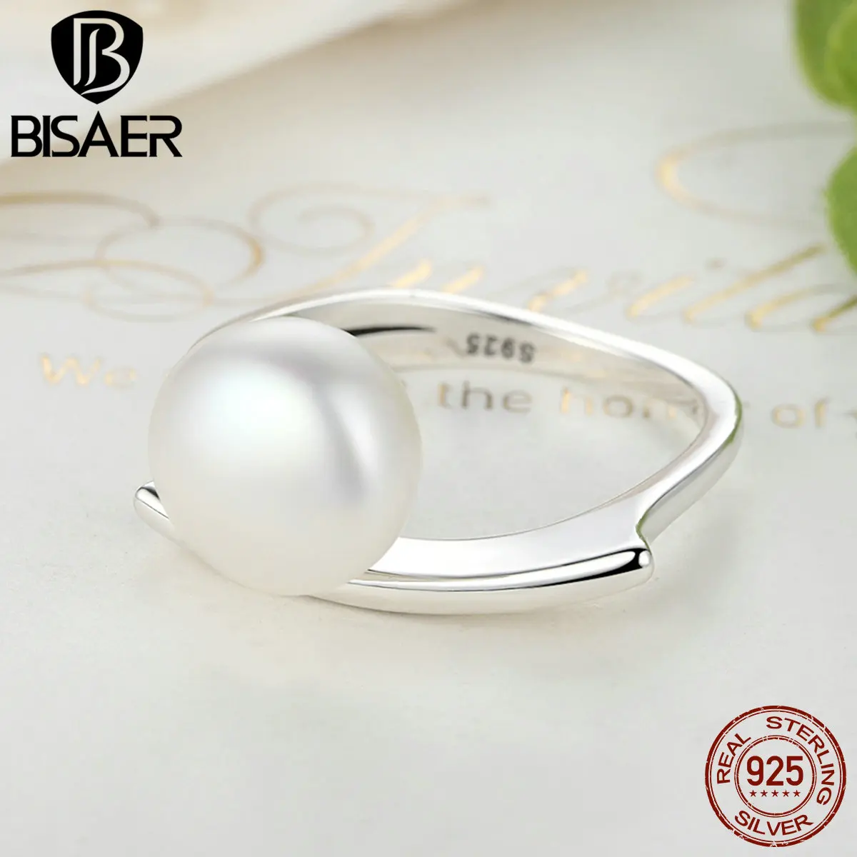 BISAER, настоящее 925 пробы Серебряное женское кольцо с пресноводным культивированным жемчугом, Женское Обручальное кольцо, обручальное кольцо, ювелирное изделие, S925