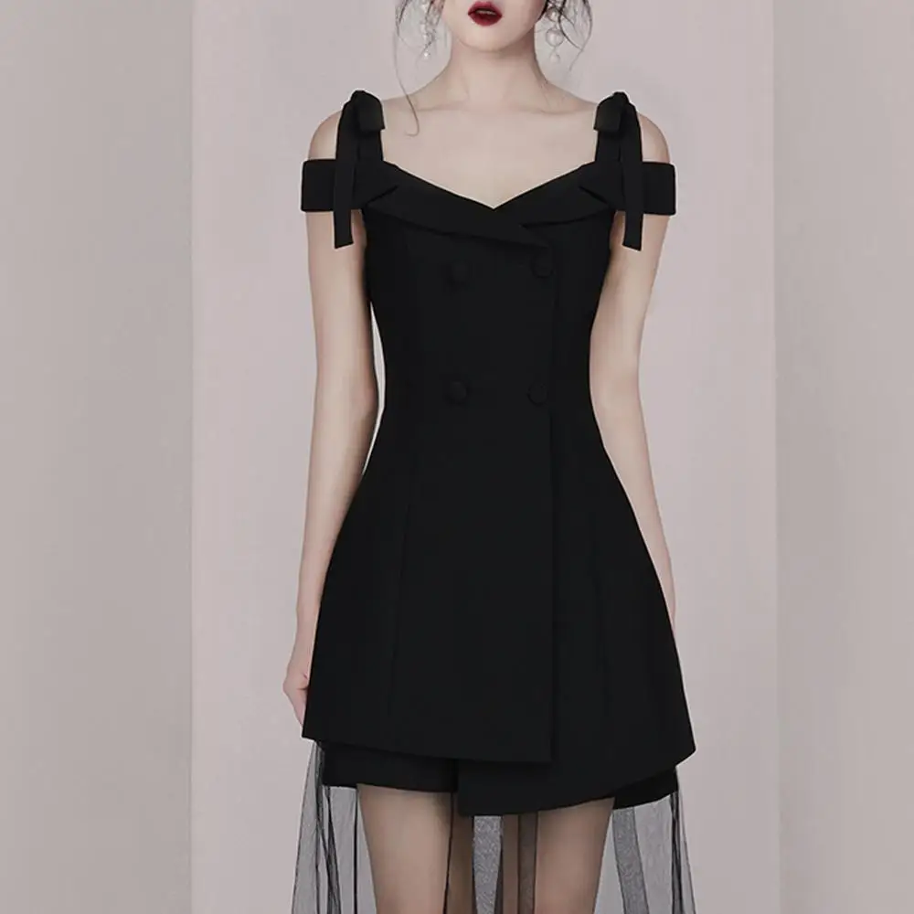 INDRESSME 2019 Новое Сетчатое платье на шнуровке с пуговицами и открытыми плечами