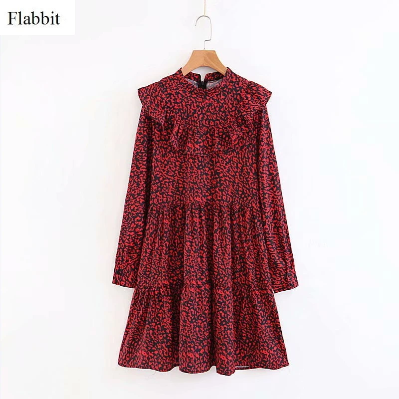 Flabbit женское винтажное мини-платье с круглым вырезом красным леопардовым принтом