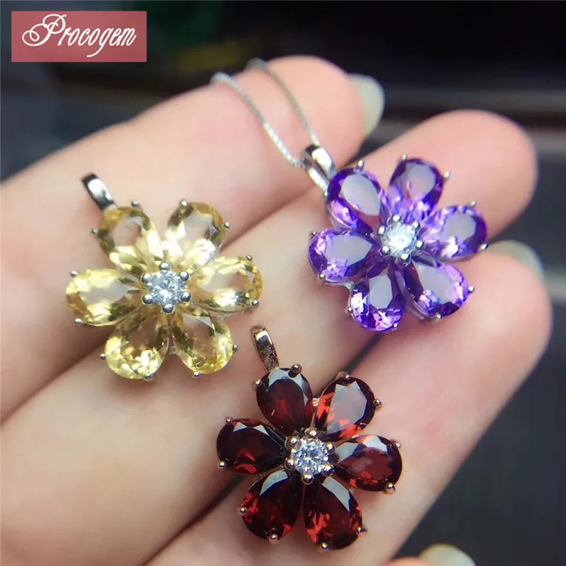 

Natural Garnet pendant Necklace for women 100% real gemstone 925 sterling silver 18K white gold plated fine trendy Jewelry #1099