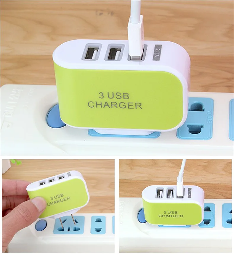 3 порта зарядного устройства USB Rainbow 5 V 2A дорожный настенный адаптер питания