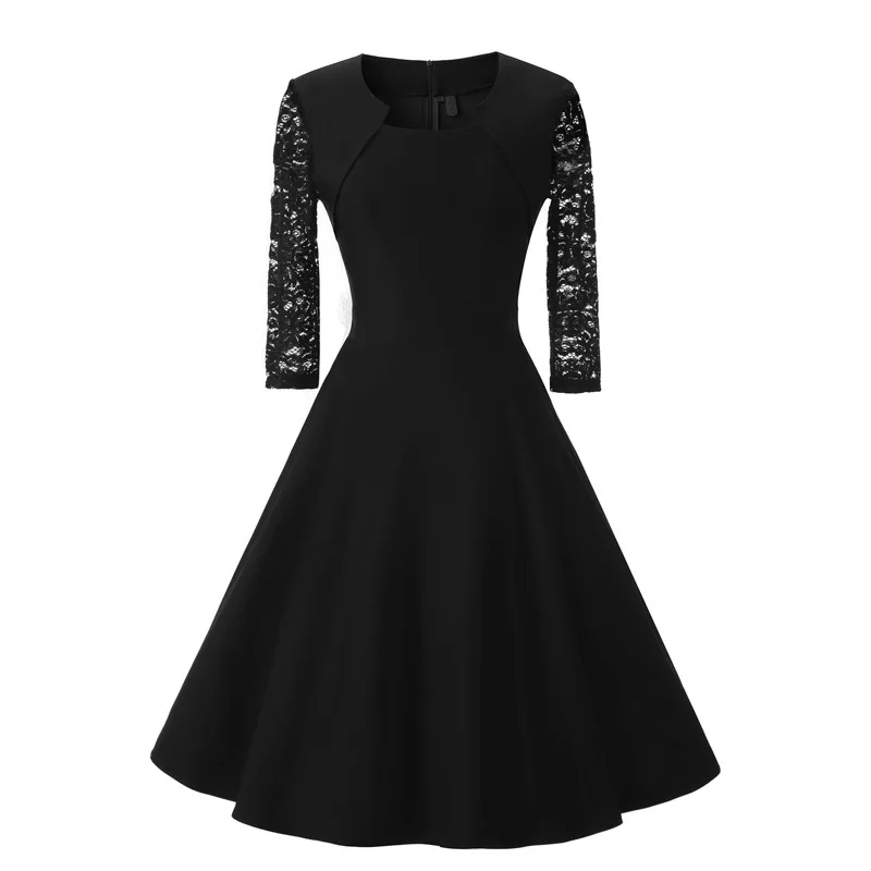 Осенние модные женские туфли Винтаж Кружево Платья для женщин Лоскутная Тонкий