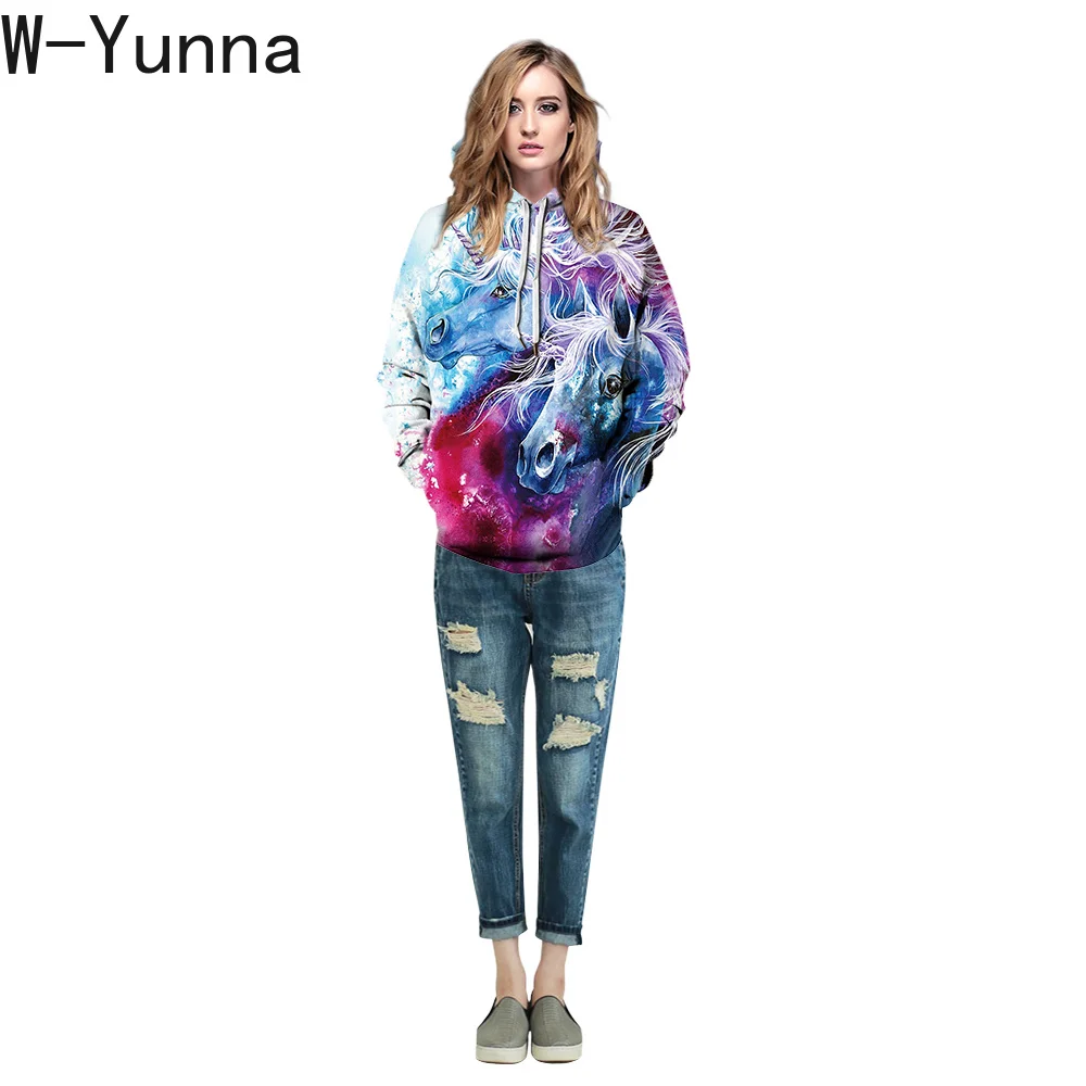 Женская толстовка с капюшоном свободная длинным рукавом и цифровым 3D принтом