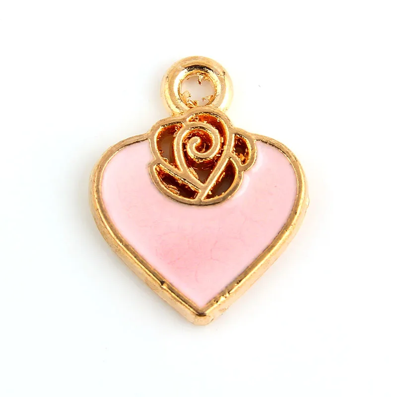 10 шт сплава металла розы Подвески шармы в форме сердца розовые красные Эмалевые
