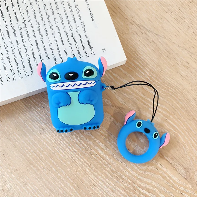 Blue Stitch Для Apple Airpods беспроводные bluetooth-наушники наушники 3D Милые Мультяшные Животные Мягкие силиконовые защитные чехлы полное покрытие - Цвет: Blue Stitch