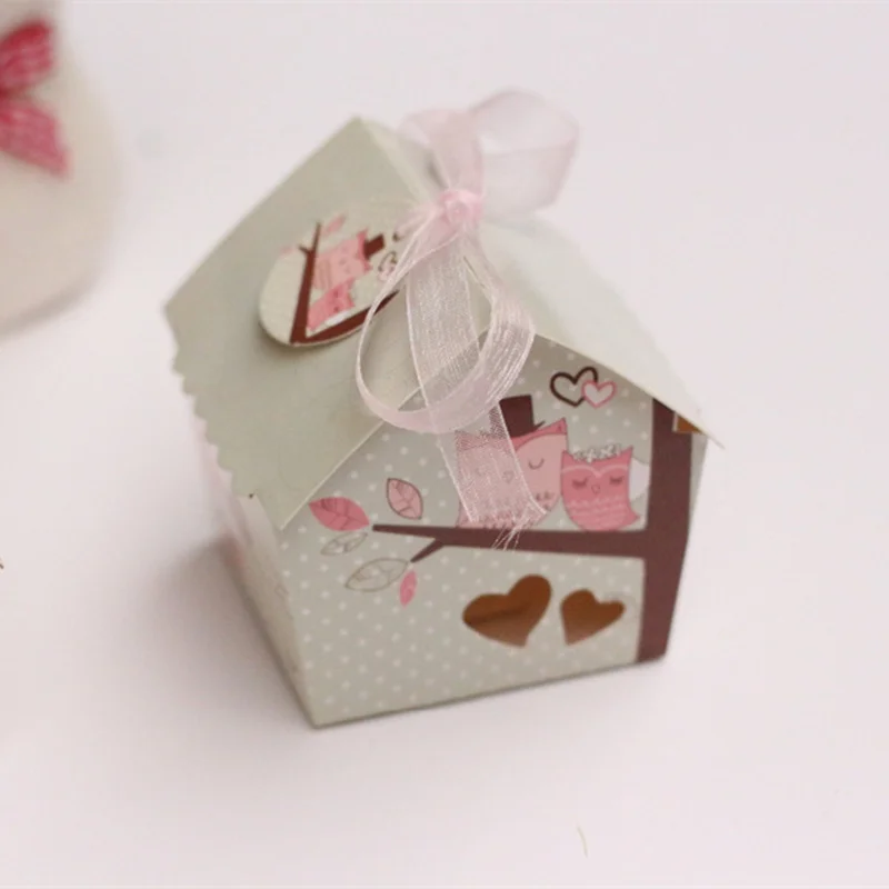 20 шт./лот креативная белая Пара Сова Птица домашняя бумажная коробка для конфет