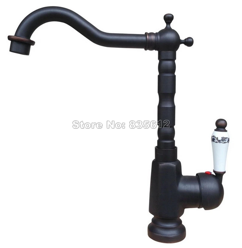 

Black Oil Rubbed Bronze Bathroom Basin Sink Faucet Single Hole Deck Mounted Ceramic Handles Vessel Sink Mixer Taps tnf334