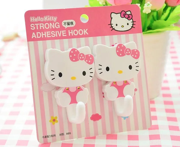 2 шт./партия. Милый рисунок «Hello kitty» Пластик клей крючок. Настенный шкаф для Полотенца вешалка для дома. Дверь крючки для кухни и ванной Органайзер