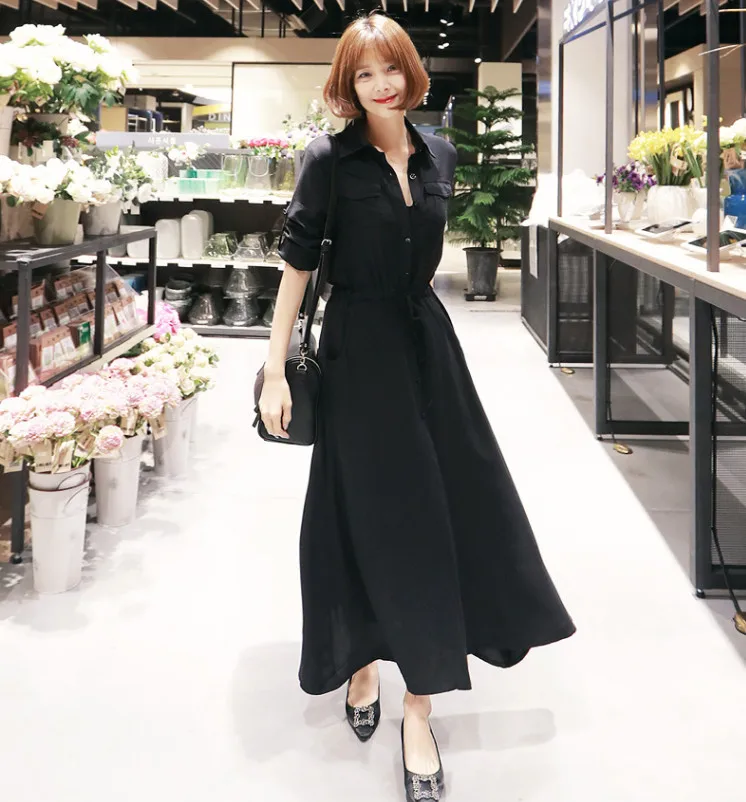 Женское винтажное Свободное длинное платье Clobee однотонное офисное в Корейском