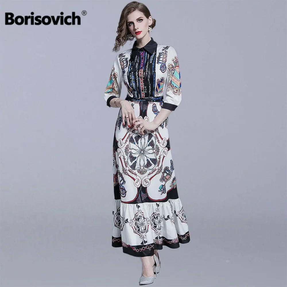 Женское платье-макси Borisovich длинное винтажное платье с отложным воротником и