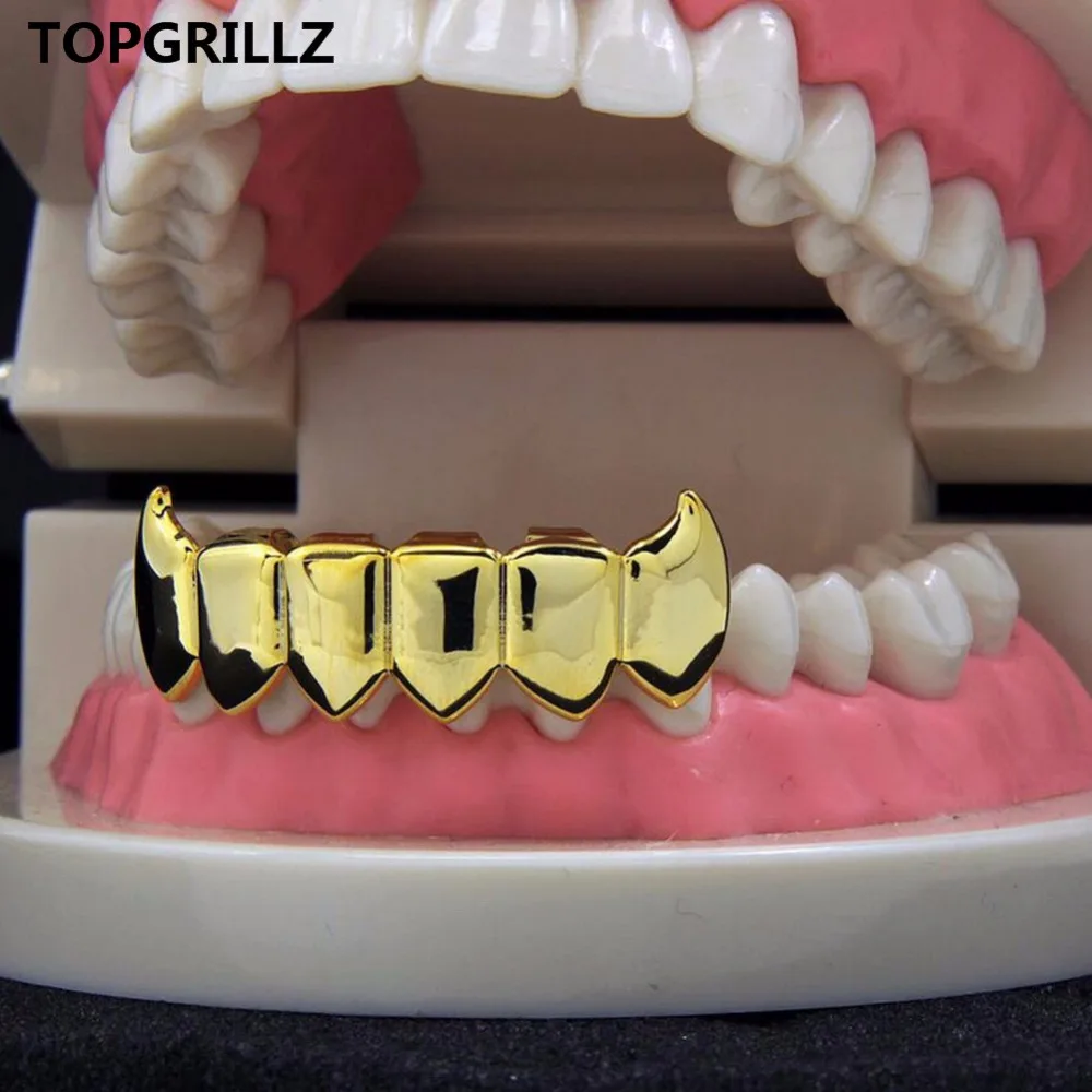 TOPGRILLZ изготовленный на заказ светильник покрытый желтым золотом хип-хоп зубами Fang Grillz cap s Твердый нижний набор вампирских Грилей