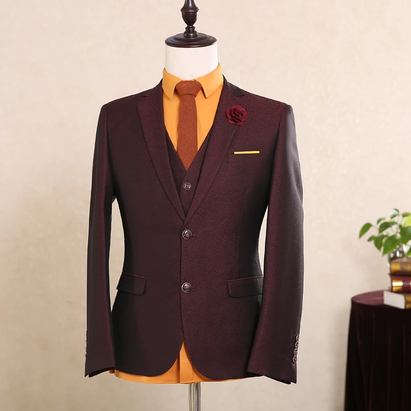 Новое поступление Для Мужчин's Костюмы Свадебные Жених цвет красного вина
