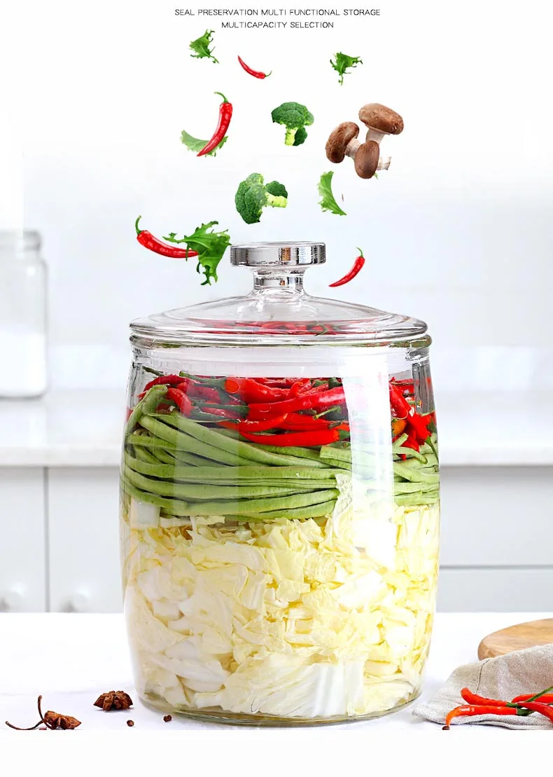 Прозрачная утолщенная стеклянная банка Kimchi для домашнего уплотнения, банки для соленья с комплект крышек, баночки для хранения сухофруктов и орехов, емкости для конфет, кухонные аксессуары