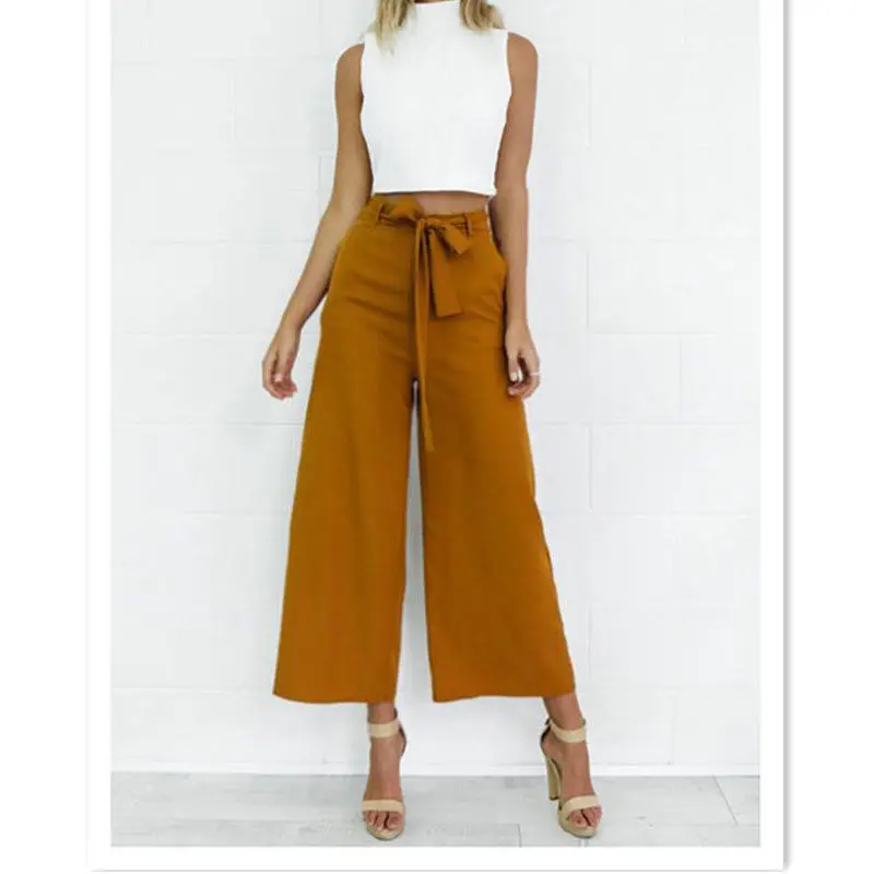 

New Arrival Black Chinese Women Cotton Pant Classic Loose Wide Leg Trousers Elastic Waist Pants Size M L XL XXL