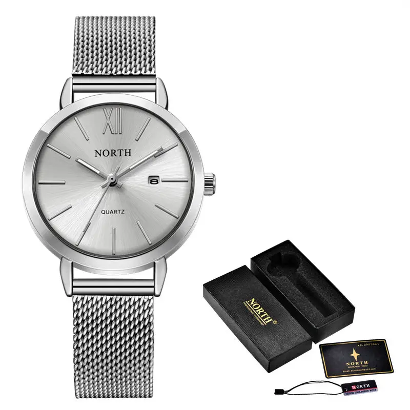 White and Box Reloj Mujer NORTH женские часы люксовый бренд кварцевые часы Женская мода платье Простые водонепроницаемые женские повседневные деловые часы - Цвет: White and Box