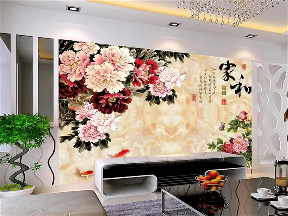 Настенные 3D обои на заказ рисунок под мрамор пион цветы украшение для стен|mural