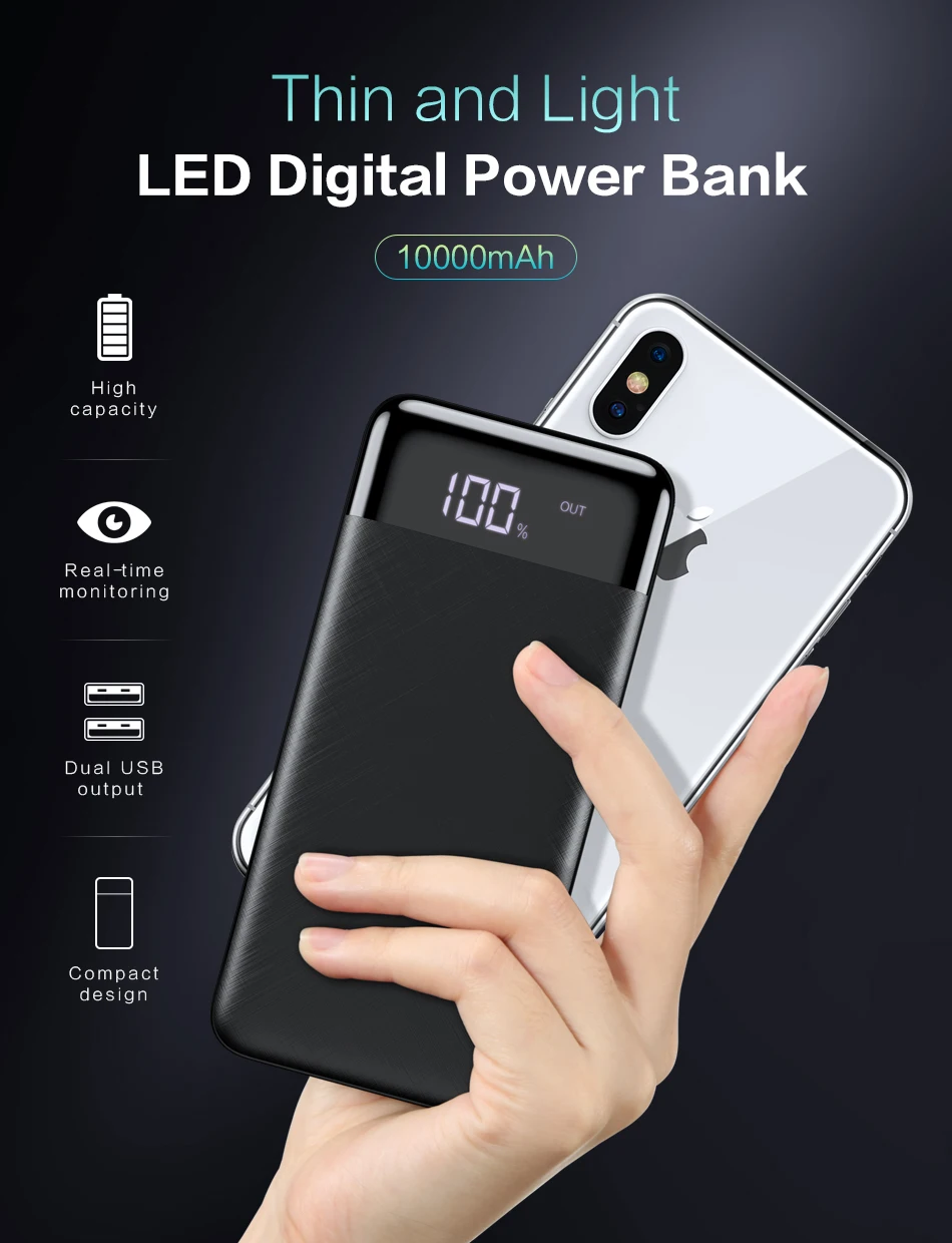 FLOVEME 10000 мАч Внешний аккумулятор портативное зарядное устройство mi power Bank повербанк power bank для iPhone Xiao mi 3 зарядное устройство