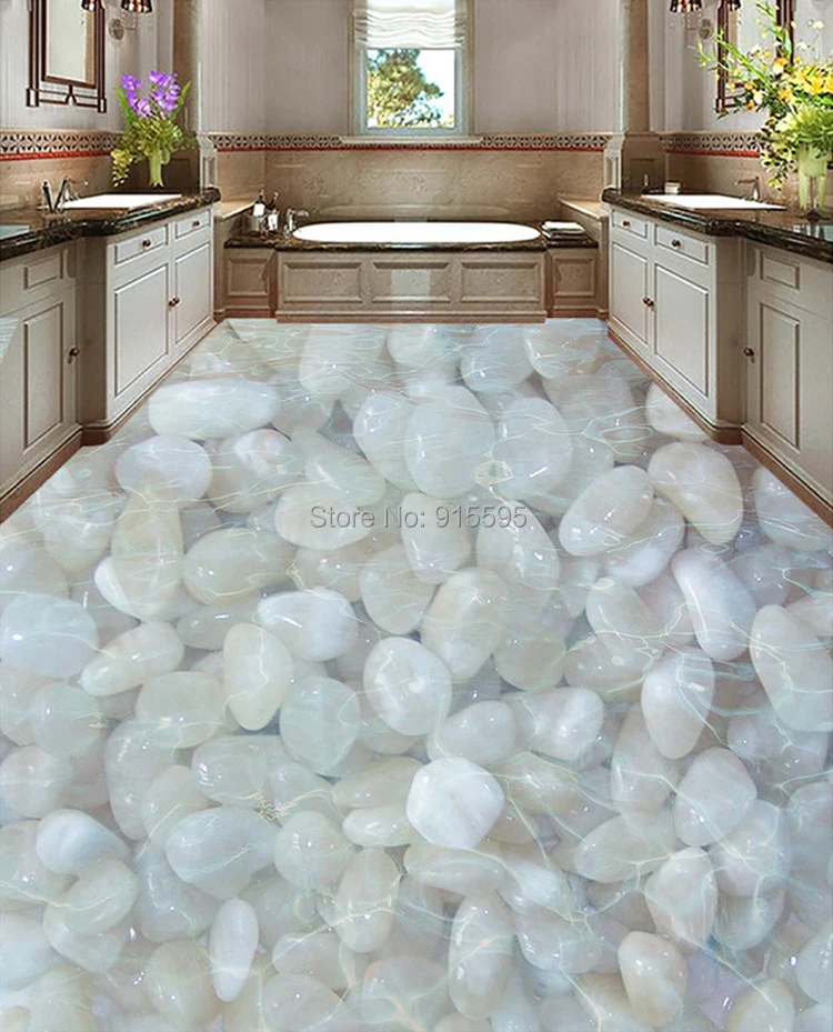 Пользовательские 3D напольные обои белый Булыжный Камень Гостиная Ванная комната пол Фреска Водонепроницаемый самоклеющиеся виниловые фото обои 3D
