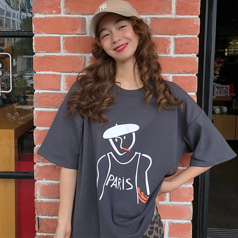 Для женщин футболки Harajuku Ulzzang студент свободные Ins ленивый футболка с короткими