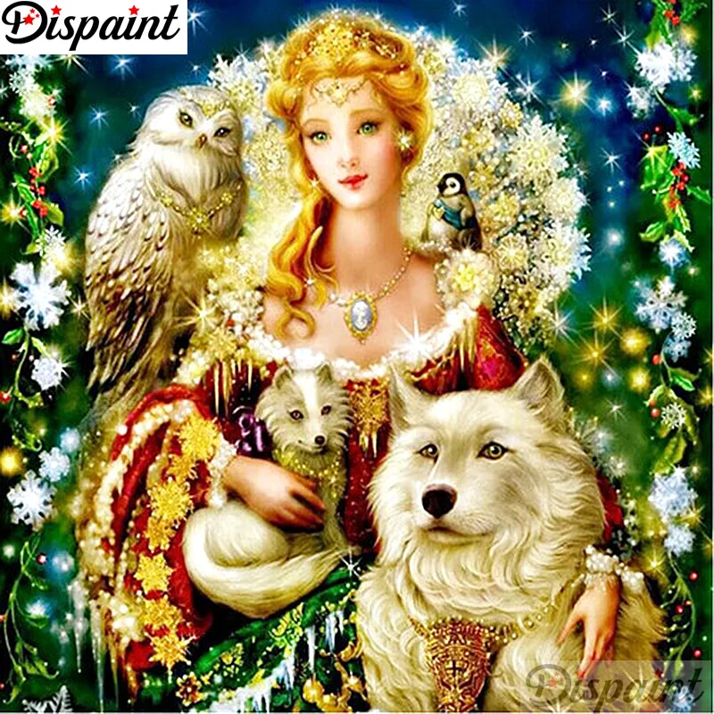 

Dispaint Full Diamond Embroidery "Fairy wolf" Diamond Painting Cross Stitch Patterns Rhinestone Unfinished Home Decor A12146