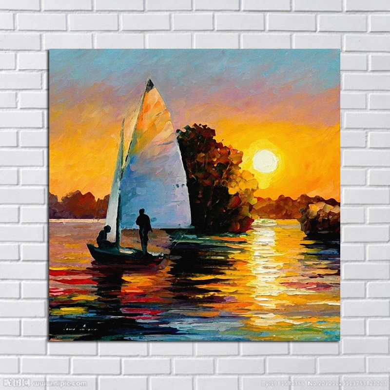 Pure Handpainted Wall Stickers Beautiful Sea View Oil Painting On Canvas Sunset Scenery painting artwork for wall Decoration | Дом и сад